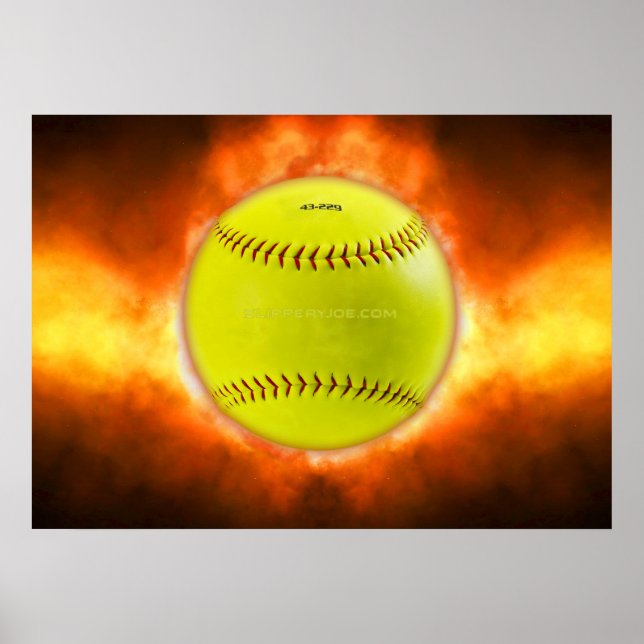 SlipperyJoe's yellow softball fireball flames rasp Poster (Front)