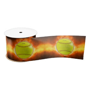 SlipperyJoe's yellow softball fireball flames rasp Satin Ribbon