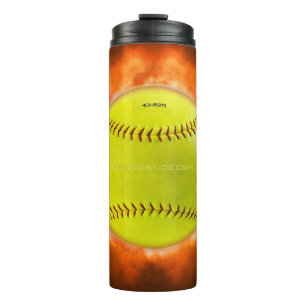 SlipperyJoe's yellow softball fireball flames rasp Thermal Tumbler