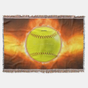 SlipperyJoe's yellow softball fireball flames rasp Throw Blanket