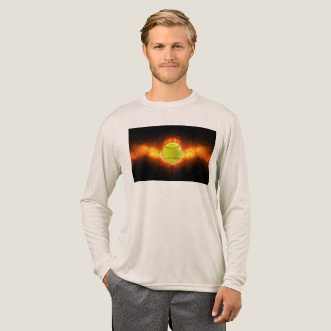 SlipperyJoe's yellow softball fireball flames rasp Tri-Blend Shirt (Full Front)