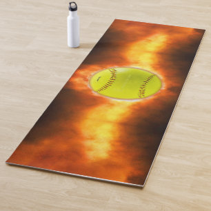 SlipperyJoe's yellow softball fireball flames rasp Yoga Mat
