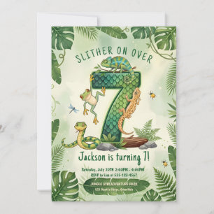 Slither On Over Jungle Reptile 7th Birthday Invitation