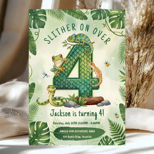 Slither On Over Reptile Jungle 4th Birthday Invitation