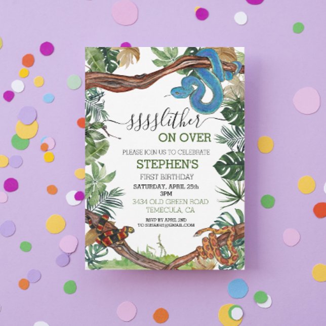 Slither on over Snake Reptile Lover Birthday Invitation (Creator Uploaded)