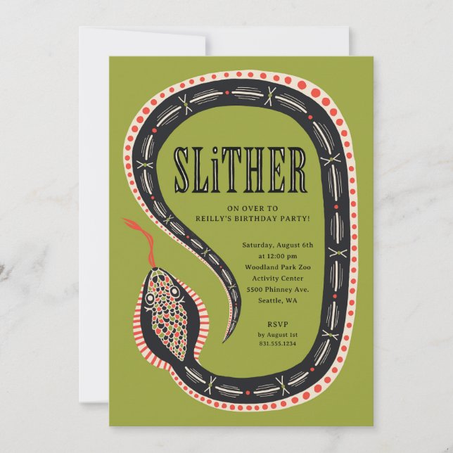 Slither Snake Kid's Birthday Party Invitation (Front)