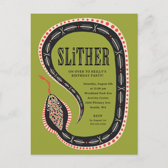 Slither Snake Kid's Birthday Postcard Invitation (Front)