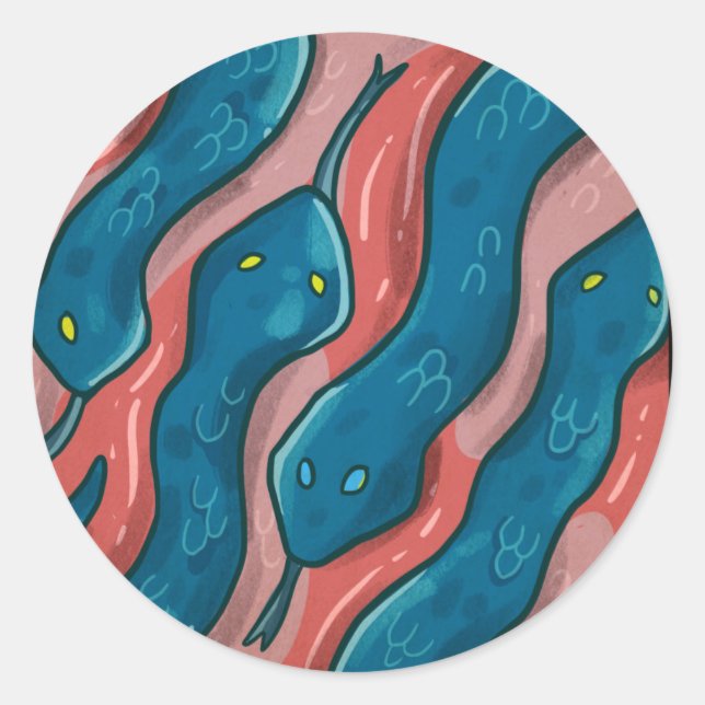 Slithering Snake - Animal Pattern Illustration Classic Round Sticker (Front)