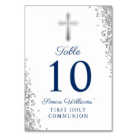 Sliver Cross Glitter Navy Blue First Communion