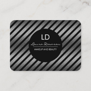 Sliver Glamour Monogram Circle and Stripes Business Card