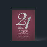 Sliver Glitter 21st Birthday Party Burgundy Invitation<br><div class="desc">Silver Glitter 21st Birthday Party Burgundy Invitation Postcard you can easily customise with your party details by clicking the "Personalise" button. The glitter "21" and background is set while you can easily change the fonts, text and layout by clicking the "Edit using Design Tool" nested under the "Personalise" button to...</div>