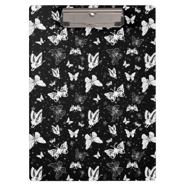 Sliver Glitter Butterfly Black Design  Clipboard (Front)