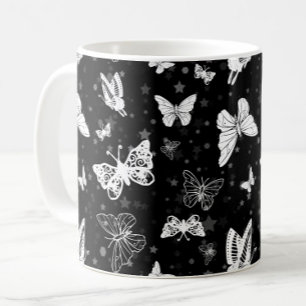 Sliver Glitter Butterfly Black Design Coffee Mug
