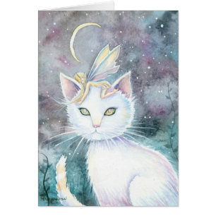 Sliver Moon Cat and Fairy Magical Card