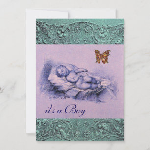 SLLEPING CHILD AND BUTTERFLY PINK BLUE BABY SHOWER INVITATION