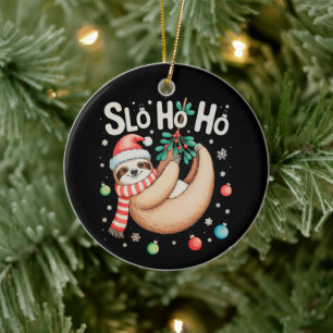 Slo Ho Ho Sloth Santa Hat Merry Slothmas Christmas Ceramic Tree Decoration