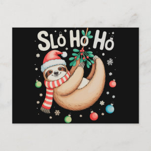 Slo Ho Ho Sloth Santa Hat Merry Slothmas Christmas Holiday Postcard