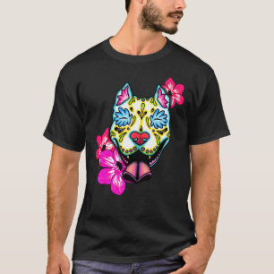 Slobbering Pit Bull Day Of The Dead Sugar Skull Pi T-Shirt