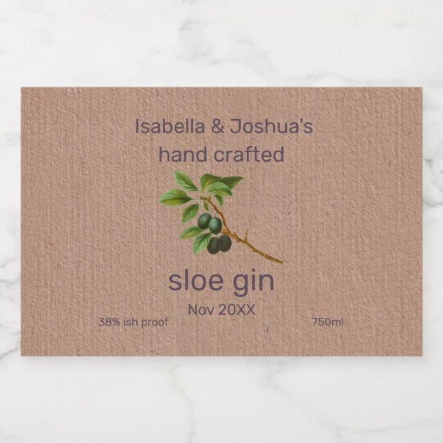  Sloe Gin label on Kraft Colour Paper  (Single Label)