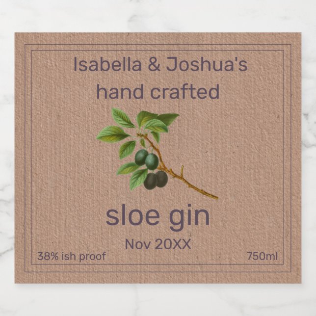  Sloe Gin label on Kraft Colour Paper  (Single Label)