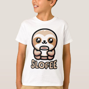Slofee! Cute Coffee Drinking Sloth Pun Cartoon T-Shirt