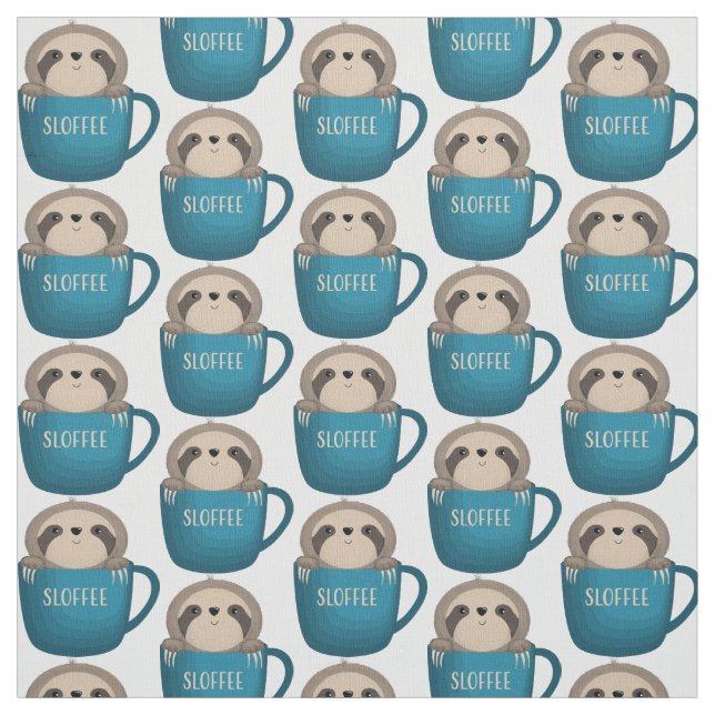 Sloffee Sloth in Coffee Mug Fabric (Swatch)