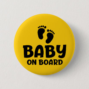 Slogan baby on board — baby on board, in car. 6 cm round badge