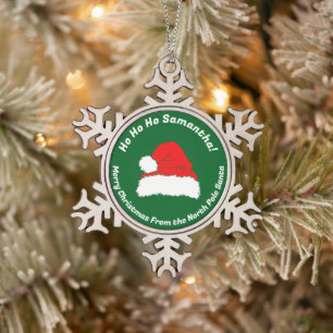 Slogan Green Ho ho ho Santa Merry Christmas Snowflake Pewter Christmas Ornament