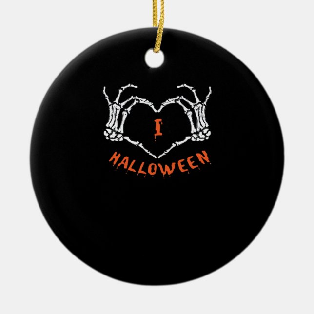Slogan  Halloween. Heart Gesture Made Of Skeleton  Ceramic Tree Decoration (Front)