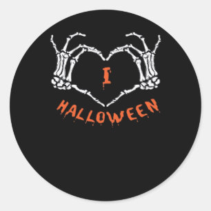 Slogan  Halloween. Heart Gesture Made Of Skeleton  Classic Round Sticker