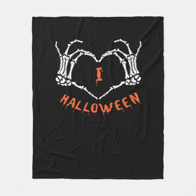 Slogan  Halloween. Heart Gesture Made Of Skeleton  Fleece Blanket (Front)