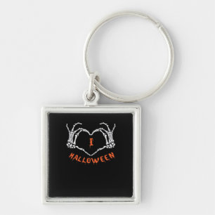 Slogan  Halloween. Heart Gesture Made Of Skeleton  Key Ring
