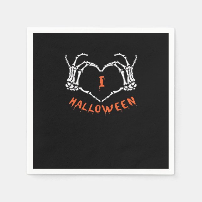 Slogan  Halloween. Heart Gesture Made Of Skeleton  Napkin (Front)