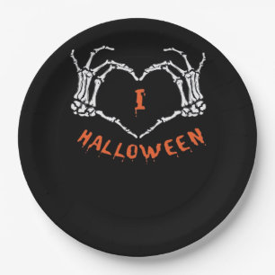 Slogan Halloween. Heart Gesture Made Of Skeleton Paper Plate