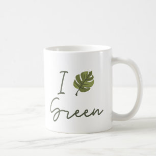 Slogan I love green, in green with green leaf Coffee Mug