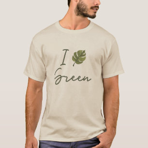 Slogan I Love Green, in green with green leaf T-Shirt
