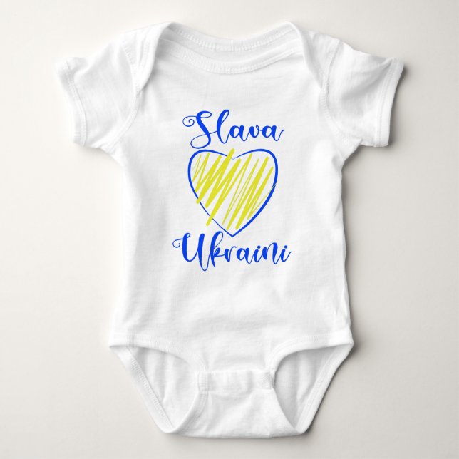 Slogan Slava Ukraini Glory to Ukraine heart  Baby Bodysuit (Front)