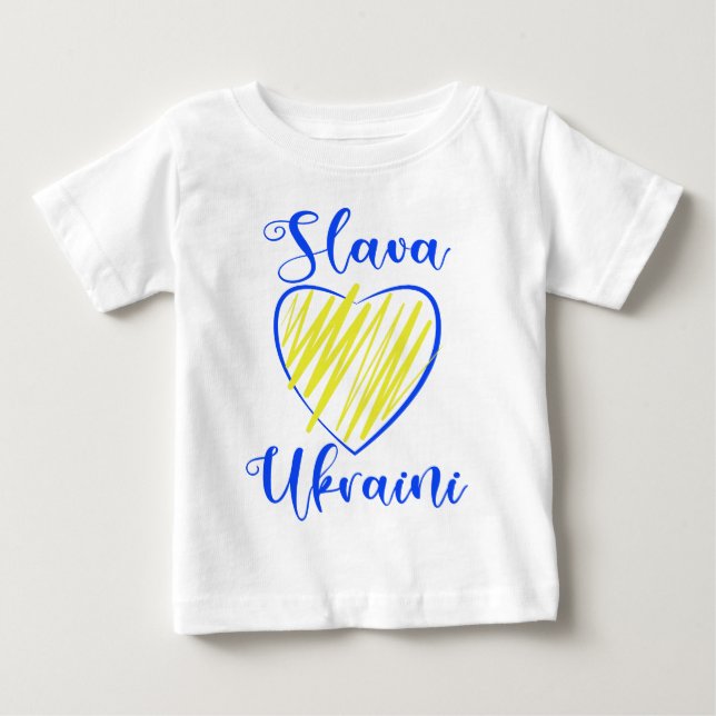 Slogan Slava Ukraini Glory to Ukraine heart Baby T-Shirt (Front)