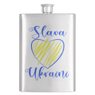 Slogan Slava Ukraini Glory to Ukraine heart  Hip Flask