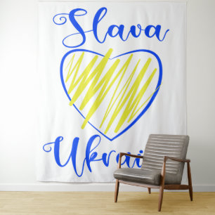 Slogan Slava Ukraini Glory to Ukraine heart Tapestry