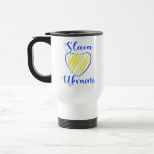 Slogan Slava Ukraini Glory to Ukraine heart Travel Mug