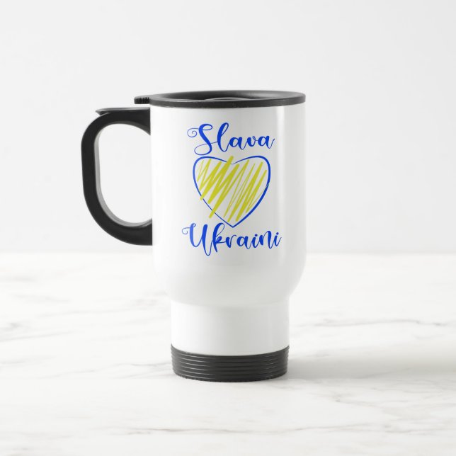 Slogan Slava Ukraini Glory to Ukraine heart  Travel Mug (Left)