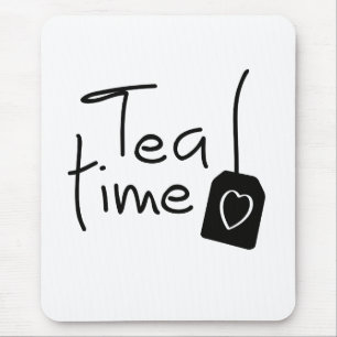 Slogan tea time - theetijd. kopje thee drinken. mouse pad