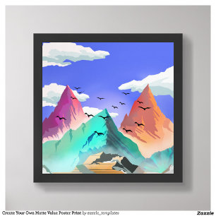 Slope of bliss colourful mountain illustration  poster