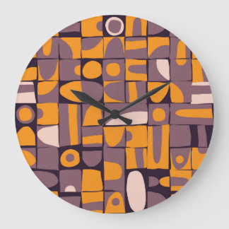 Sloppy Geometric: Vintage Shapes Pattern Large Clock