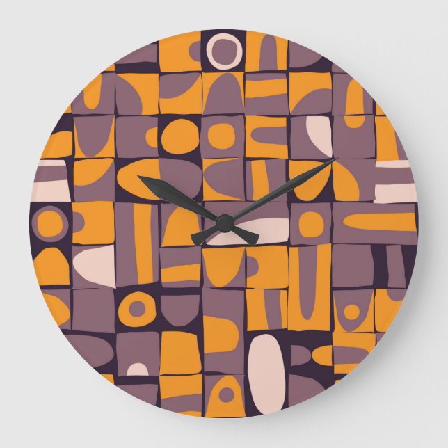 Sloppy Geometric: Vintage Shapes Pattern Large Clock (Front)