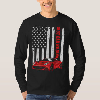 Slot Car Racing  USA American Flag Car Lover Drag  T-Shirt