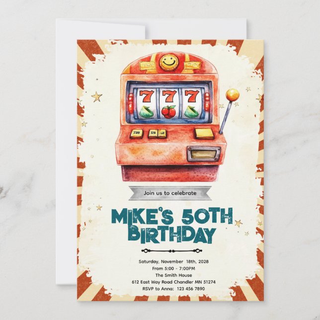 Slot Machine casino party invitation (Front)