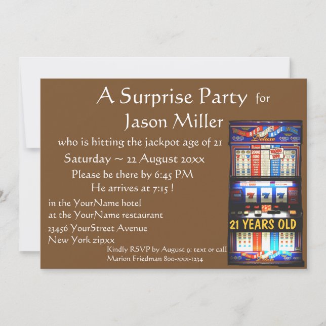 Slot Machine Jackpot 21st Birthday Invitation (Front)