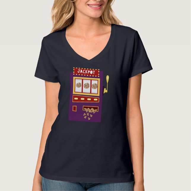 Slot Machine Pizza Jackpot Funny Gambling Pizza Fo T-Shirt (Front)